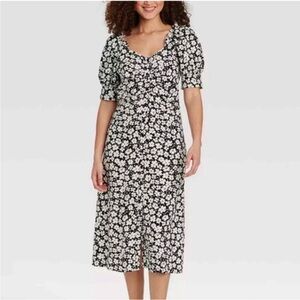 Who What Wear Black and White Floral Midi Dress